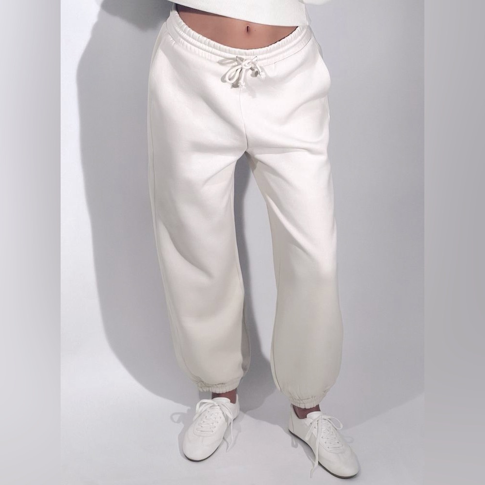 White Zara Jogger Plush Sweatpants